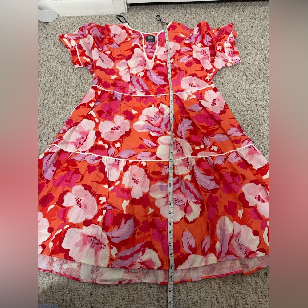 Vince Camuto floral Short Sleeve Linen Blend Dress size 10 - Picture 6 of 9